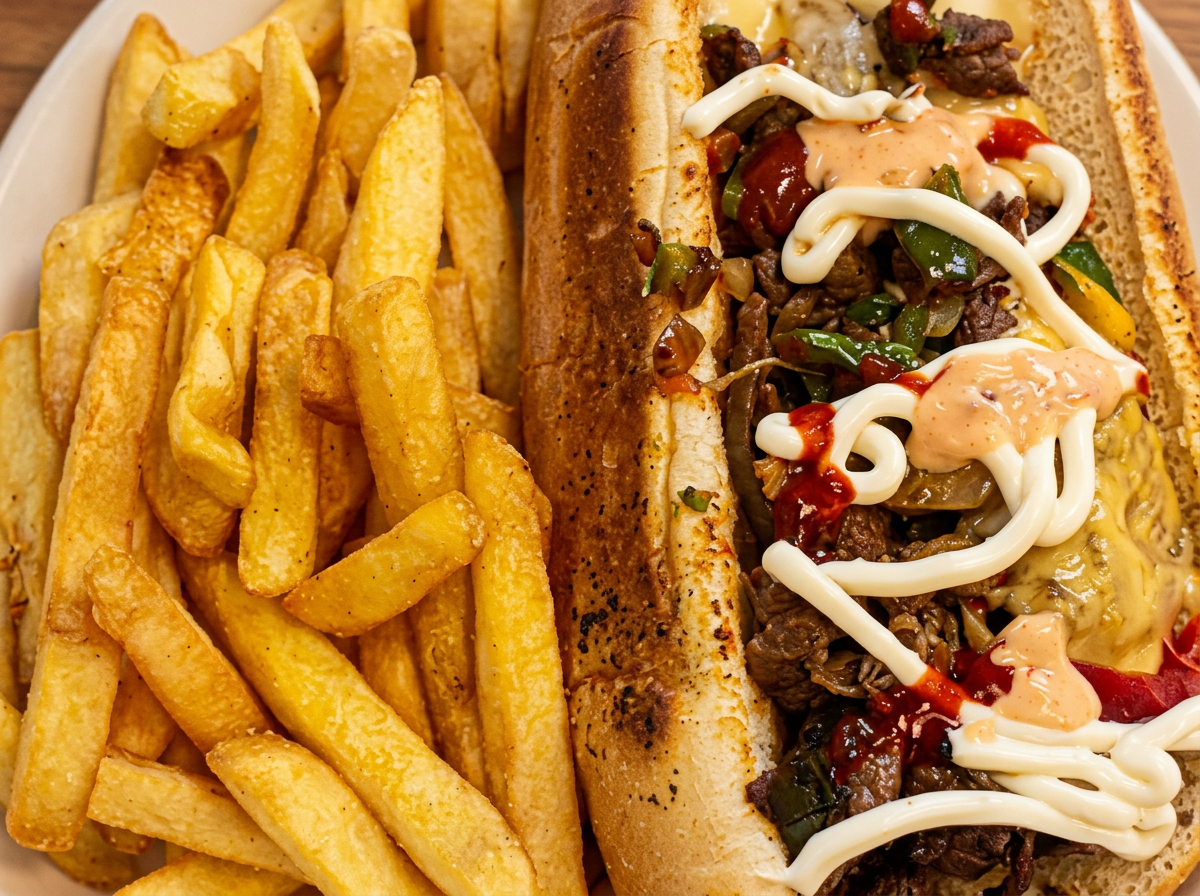 Philly Cheesesteak Sandwich with Fries